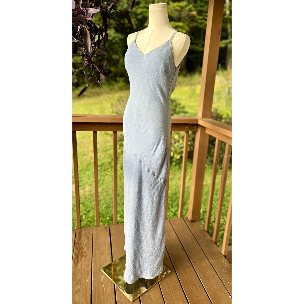 120% Lino Linen Maxi Dress Size 8 Blue Made in Italy Spaghetti Strap IT44